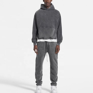 China Wholesale Acid Washed <b>Blank</b> Tracksuit Heavy <b>Weight</b> Custom Vintage Acid Washed Hoodie and Sweatpants Set Men - Product Image 1