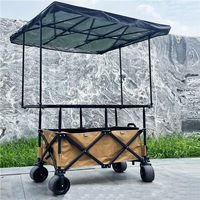 Chariot pliant robuste de 420 L de haute qualité, réglable en hauteur sur 4 positions, avec auvent rose et roues larges, idéal pour le camping et les chariots de vente.