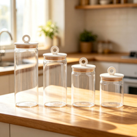 Pot en verre borosilicate de haute qualité avec couvercle à poignée en bois pour le stockage des aliments secs en cuisine, disponible en 2050 ml, 1550 ml, 1150 ml et 850 ml