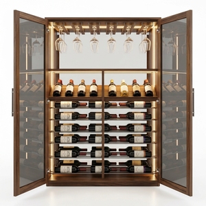 Mobile Bar in Vetro Fumé Nero Opaco con Illuminazione LED Integrata, Credenza di Lusso per Sala da Pranzo, Vendita all'Ingrosso - Product Image 1