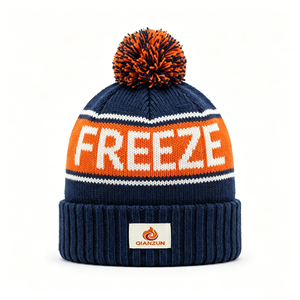 Custom Jacquard <strong>Bobble</strong> <strong>Hat</strong> Winter Warm Knit Cap Embroidered Patch Cuff Ribbed Thick Beanie Pom Manufacturer for Boys and Girls - Product Image 2