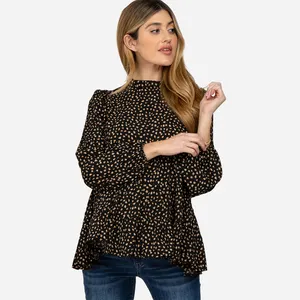 Mock Neckline Ruffle Tiers Long Sleeves Maternity Blouses For Women