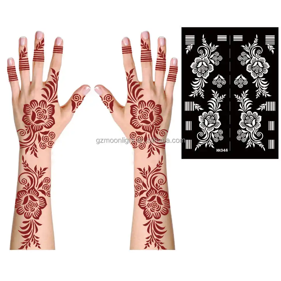 Hot Sale Reusable Blooming Rose India Henna Tattoo Stencil Temporary Body Art Template for Hand and Foot