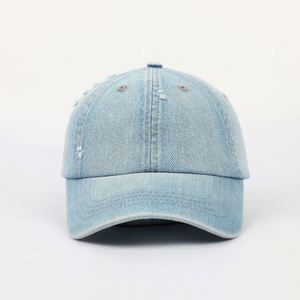 Wholesale Custom High Quality 6 Panel Unstructured Denim Dad Hat,Oem <b>Plain</b> Metal Buckle Blank Distressed Women Baseball <b>Caps</b> - Product Image 2