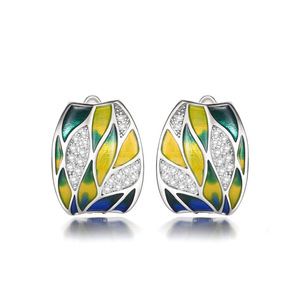Orecchini in Smalto Verde con Zirconi, Eleganti Orecchini Pendenti Stile Naturale per Donne - Product Image 6