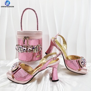 Sinya Olive Màu New Đảng ý Giày Túi Set với đá chất lượng cao phụ nữ Giày cưới phù hợp với túi Set - Product Image 3