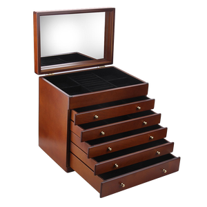 Boîte à bijoux pour femmes 5 tiroirs boîte <span class=keywords><strong>de</strong></span> rangement organisateur conteneur avec serrure miroir fourniture d'usine en bois velours bois <span class=keywords><strong>de</strong></span> luxe - Product Image 3