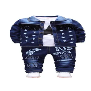 Vendita calda autunno e in inverno i bambini boutique di abbigliamento di moda del lungo-manica della giacca di jeans e t-shirt e jeans 3-pezzo set di ragazzi