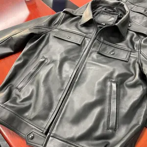 Top Quality Genuine Leather Goat Skin Black Jacket Men Business