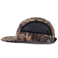 Casquette de sport 5 panneaux non structurée à visière plate, respirante, avec logo tissé personnalisé, motif camouflage arbre, pour activités de plein air et camping