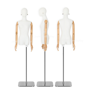 <span class=keywords><strong>Mannequin</strong></span> de forme de robe de <span class=keywords><strong>buste</strong></span> féminin enveloppé de tissu d'affichage de luxe <span class=keywords><strong>avec</strong></span> des <span class=keywords><strong>bras</strong></span> réglables en bois - Product Image 4