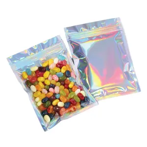 Customized 3 Sides Seal Holographic Foil Zipper Bag Plastic Packaging With Transparent Sight foil bags for beauty