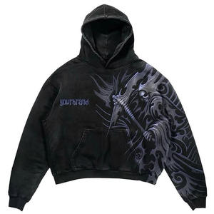 เสื้อกันหนาวมีฮู้ดแบบสวมหัวผ้าฝ้ายฝรั่งเศสเทอร์รี่เสื้อแนวสตรีทแวร์แบบมีฮู้ดฟอกสีกรดแบบกำหนดเอง - Product Image 3