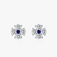Ailmay 925 Sterling Silber Elegante Blau-Weiße Vierblättrige Kleeblatt Zirkon Blumen Ohrstecker für Damen Feiner Schmuck