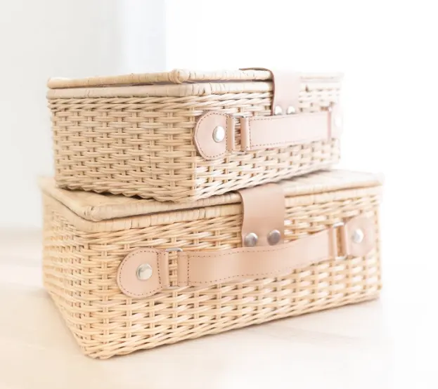 High Quality Rattan Kids Suitcase Wedding Holiday Gift Box Home Storage Decoration Basket