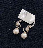 Boucles d'oreilles asymétriques en forme de croissant doré avec perles d'imitation CZ, doubles perles, élégantes, pour femmes, bijoux quotidiens et de soirée, vente en gros