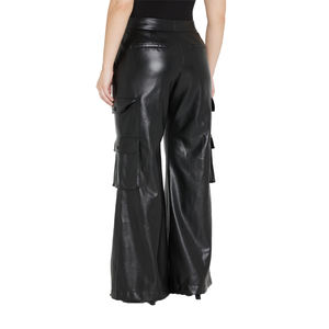 Pantalon en <span class=keywords><strong>jean</strong></span> extra long plat à taille haute pour femmes pantalon en <span class=keywords><strong>cuir</strong></span> cargo <span class=keywords><strong>noir</strong></span> droit à jambe large pour femmes - Product Image 3