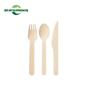 Wholesale disposable restaurant printed portable cutlery travel set wooden spoon salad forks