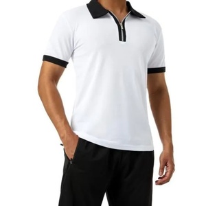 T-shirt semi-zippé contrasté en polyester à manches courtes pour l'été - Product Image 1