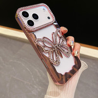 Nouveau luxe doux luxe placage 15 creux grand papillon strass IPhone17promax diamant coque de téléphone matériau TPU