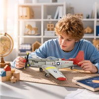 Modèle de construction MOC 66005 P51 Mustang Fighter Aircraft, blocs de construction MOC, avion de combat militaire à queue rouge, kit de briques, jouet d'assemblage DIY pour enfants