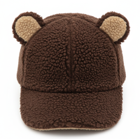 Casquette de baseball douce et chaude pour tout-petits, marron beige, polaire, avec oreilles d'ours, motif animal mignon pour les jeux quotidiens en plein air
