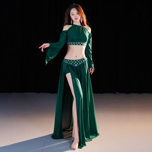 Nouvelle mode Costume de danse du ventre pour femmes manches en corne ensemble de danse <span class=keywords><strong>orientale</strong></span> doux et étiré classe groupe danse jupe longue avec culotte - Product Image 1