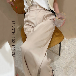 <span class=keywords><strong>2022</strong></span> été automne soie Satin femmes pantalons ample <span class=keywords><strong>classique</strong></span> noir droit taille haute décontracté coréen jambe large <span class=keywords><strong>pantalon</strong></span> pour les femmes - Product Image 2