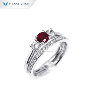 แหวนทับทิมทรงกลม TIANYU GEMS แบบสั่งทำพิเศษ 10K14K18K ชุดแหวนสามเม็ดแบบซ้อนกันได้ พร้อมแหวนครึ่งวงนิรันดร์เข้าชุด สำหรับผู้หญิง เครื่องประดับงานแต่งงาน - Product Image 2