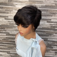 Perruque en cheveux humains coupe pixie prête à porter, vente en gros, entièrement fabriquée à la machine, carré court, sans colle, pré-épilée, noire naturelle, fournisseur
