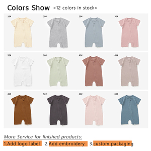 高速配送ニット半袖ユニセックスニットプレーンリブ秋夏ジッパーベビーショートロンパース - Product Image 2