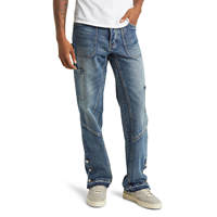 Jeans cargo en denim délavé coupe droite extensible grande taille édition professionnelle personnalisée en gros