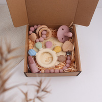 Jouet apaisant pour bébé, ensemble de 6 pièces en silicone avec anneau en bois, chaîne de sucette, unisexe, 0-24 mois, ensemble cadeau pour nouveau-né