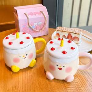 Cute Cartoon <b>Ceramic</b> <b>Mug</b> With Lid And Handle Birthday Gift For Home Use Single Cup Present - Product Image 2