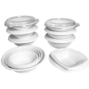 Eco Friendly Restaurant Take Away stoviglie canna da zucchero Bagasse ciotola rotonda forma quadrata ciotola biodegradabile con coperchio