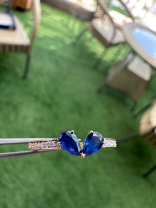 Anillo de oro de 10 quilates con zafiro azul auténtico, corte pera, zafiro natural y diamantes, joyería de compromiso para mujer, anillo llamativo. - Product Image 6