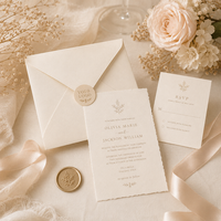 Conjunto de Papelería de Invitación Personalizada de Lujo con Tarjeta de Borde Rizado y Sobre Texturizado a Juego para una Experiencia de Apertura VIP