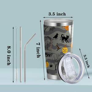 Vaso de acero inoxidable para Halloween de 20oz, taza de café de viaje con aislamiento clásico de gato Boo, regalos de bruja de terror, espeluznante para tapa de paja - Product Image 2