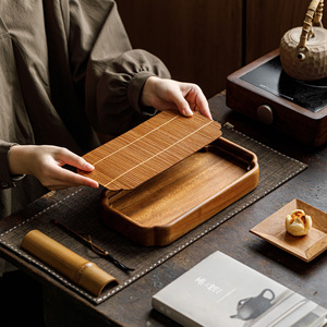 Walnut Wood Bamboo Mat <b>Tea</b> <b>Tray</b> Small Household Dry Brewing Solid Wood Draining <b>Tray</b> New Chinese Style - Product Image 1
