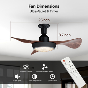 Ventilador de Techo Moderno de 25 Pulgadas con Luz y Control Remoto, 3 Aspas, LED Regulable para Dormitorio y Sala de Estar [Tamaño Compacto y Potente] - Product Image 4