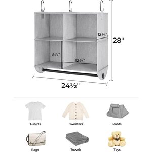 Hanging Closet Organizer 4 Section Fabric <b>Storage</b> With Metal Rod For Bedroom Clothing Organization - Product Image 3