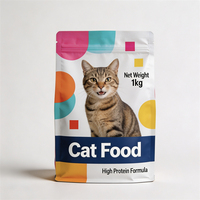 Sachet personnalisé en plastique anti-humidité pour aliments pour animaux de compagnie, avec fermeture éclair, fond plat, emballage carton pour nourriture pour chats/chiens