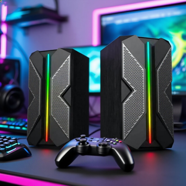 Professional RGB LED Computer Audio USB Computer Desktop Small Wood Home Mini Portable Selling Gaming Speakers
