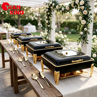 TIANXING Ensemble de plats de service noirs en acier inoxydable pour buffet, chauffe-plats de luxe argent et or pour la restauration