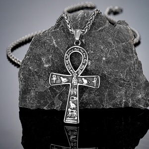 Colgante de Acero Inoxidable con Ankh Geométrico del Antiguo Egipto, Collar Cruzado de Acero Dorado de Dos Tonos, Joyería para Hombre, Cadena de 60 cm, Regalo - Product Image 4