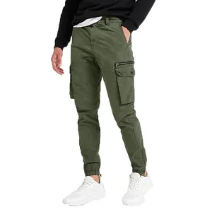 Pantalones jogger para hombre, OEM, 100% algodón, ajustados, caqui, bolsillos de carga