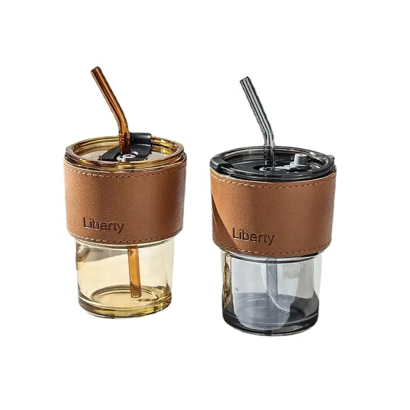 Hot Sales Water Cup with Glass Straw Creative Coffee Cup with Lid