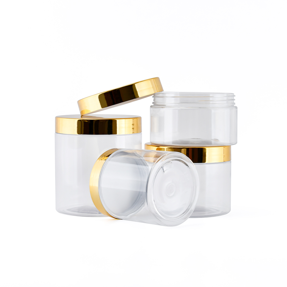 2 oz 4 oz 8 oz 12 oz 16 oz Food Grade PET Plastic Jars Clear Cosmetic Packaging Plastic Jar With Golden Lid