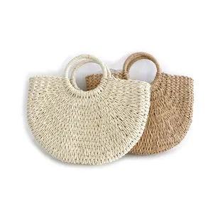 VBG1090- New Fashion Summer Beach Straw Knitted Handbag Basket Tote Bucket Bag For Women Girls Shopping Vacation