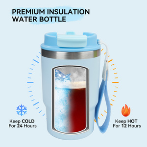 Mug de voyage isotherme portable de 16 oz, en acier inoxydable 304, avec sangle de transport, sans BPA, anti-fuite, tasse thermique - Product Image 4